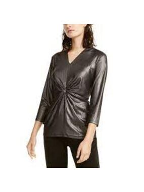Alfani Metallic Twist Front Blouse